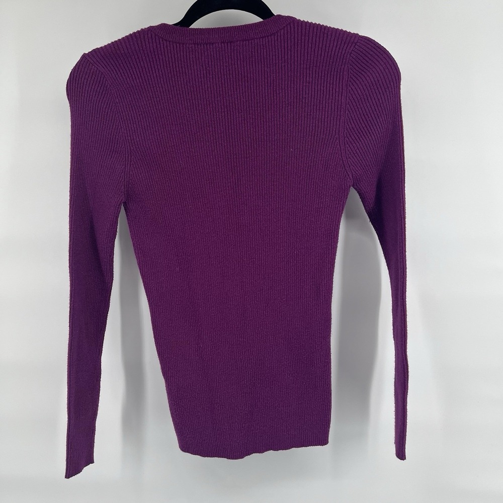 Nine West Womens Size Medium Sweater Purple Crew Neck Ribbed Metallic Fits Small - Picture 4 of 7